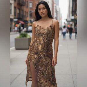 Timing Abstract Brown Pattern Dress